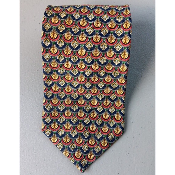 Other - Zianetti Mens Tie Italian 100% Silk Art Deco Gold Navy Costal Countryside Preppy